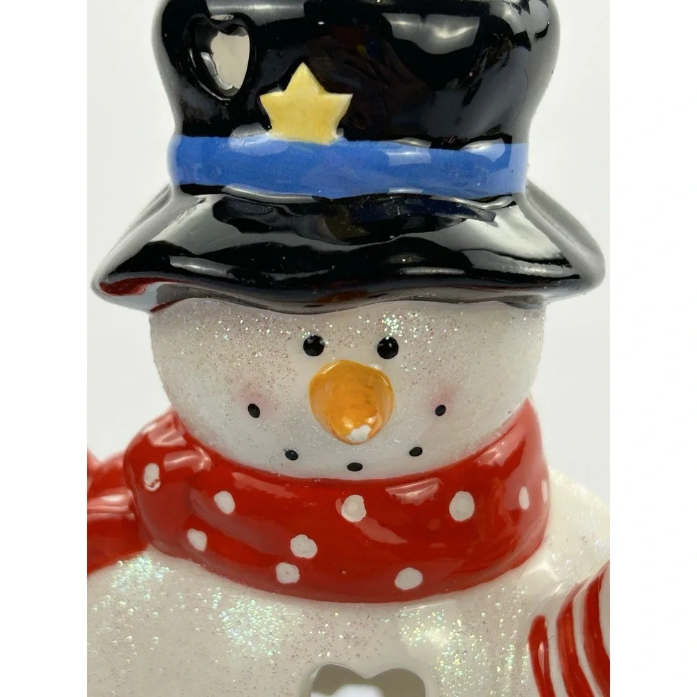 Ceramic Snowman Tealight Candle Holder Christmas Wreath Glitter Luminary 7